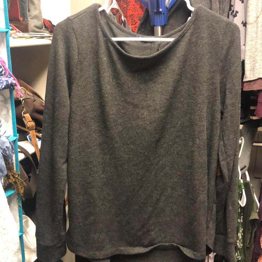 Gray Top With Cute Back Button Detail